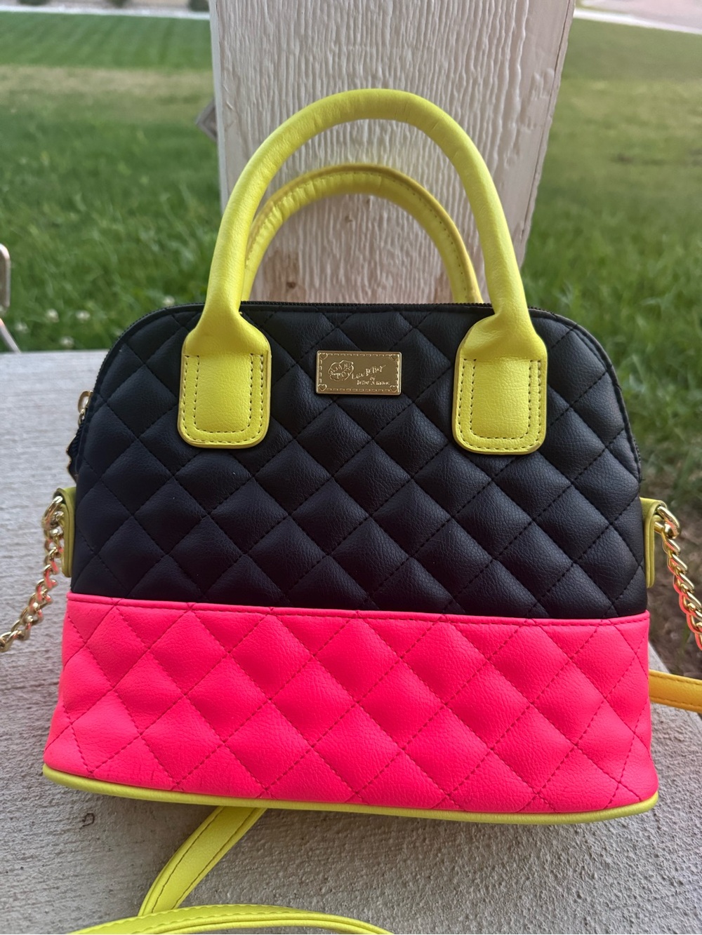 Betsey Johnson Quilted Two-Tone Satchel Bag